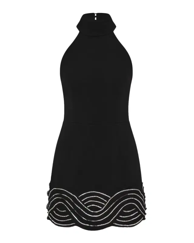 Bellatrix Low-Back Rhinestone Halter Mini Dress