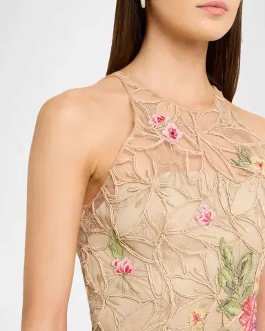 Naeem Khan Raffia Floral Embroidered Sleeveless Midi Dress | Thumbnail 5