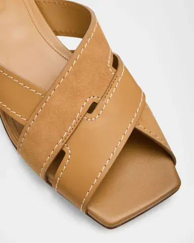 Tod 's T-Strap Mixed Leather Flat Slide Sandals | Thumbnail 3