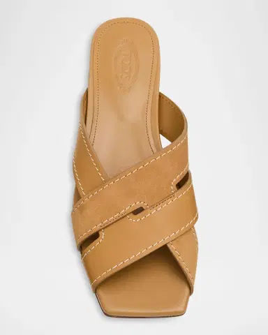 Tod 's T-Strap Mixed Leather Flat Slide Sandals | Thumbnail 4