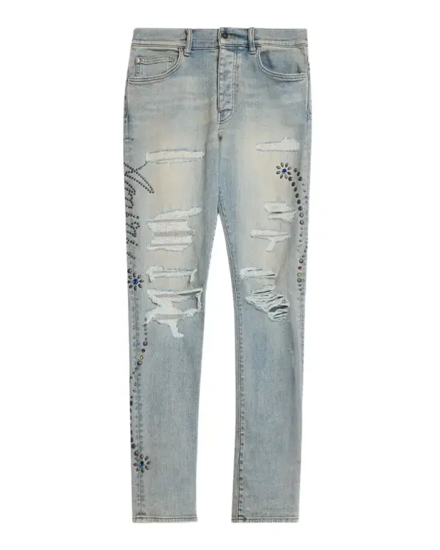 Men 's Floral Studded Denim Skinny Jeans