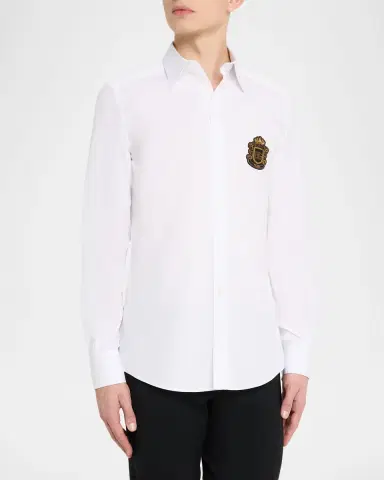 Dolce & Gabbana Men's Cotton Heraldic-Patch Button-Down Shirt | Thumbnail 4 Dolce & Gabbana Men's Cotton Heraldic-Patch Button-Down Shirt | Thumbnail 4