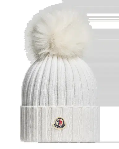 Moncler Ribbed Beanie with Faux Fur Pom | Thumbnail 2 Moncler Ribbed Beanie with Faux Fur Pom | Thumbnail 2