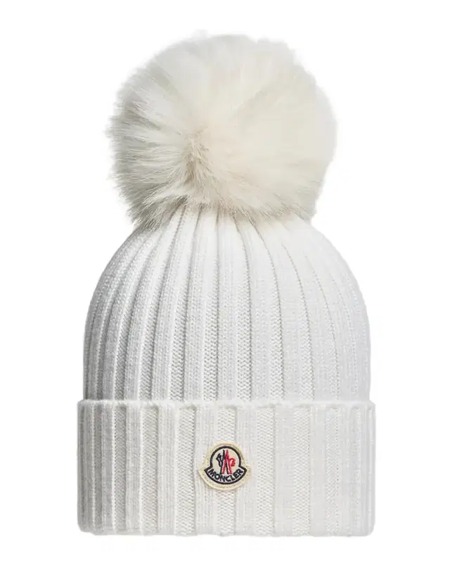 Moncler Ribbed Beanie with Faux Fur Pom