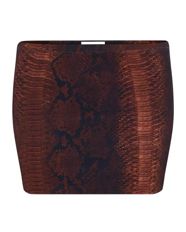 Snakeskin-Print Cotton Ribbed Mini Skirt