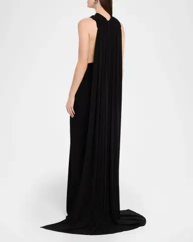 Brandon Maxwell Presley High-Neck Sleeveless Cape Gown | Thumbnail 3