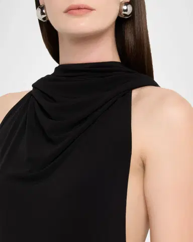Brandon Maxwell Presley High-Neck Sleeveless Cape Gown | Thumbnail 5