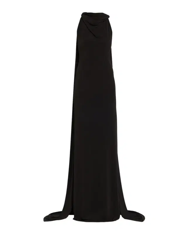 Presley High-Neck Sleeveless Cape Gown