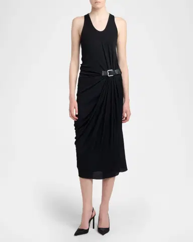 Tom Ford Buckle Gathered Crepe Jersey Sleeveless Midi Dress | Thumbnail 2 Tom Ford Buckle Gathered Crepe Jersey Sleeveless Midi Dress | Thumbnail 2
