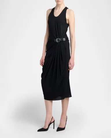 Tom Ford Buckle Gathered Crepe Jersey Sleeveless Midi Dress | Thumbnail 4 Tom Ford Buckle Gathered Crepe Jersey Sleeveless Midi Dress | Thumbnail 4