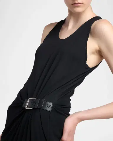 Tom Ford Buckle Gathered Crepe Jersey Sleeveless Midi Dress | Thumbnail 5 Tom Ford Buckle Gathered Crepe Jersey Sleeveless Midi Dress | Thumbnail 5
