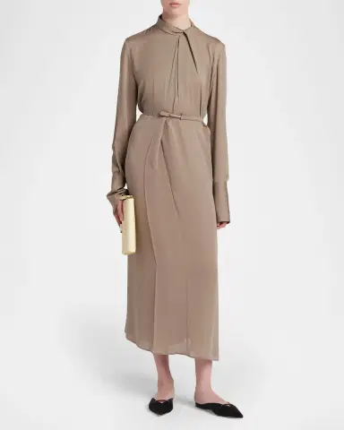 Tom Ford Washed Silk Georgette Belted Midi Dress | Thumbnail 2