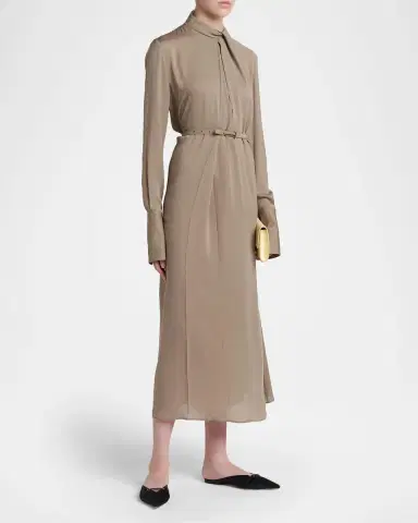 Tom Ford Washed Silk Georgette Belted Midi Dress | Thumbnail 4