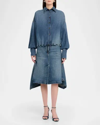 Brandon Maxwell Leland Denim Drawstring Bubble Shirt | Thumbnail 2 Brandon Maxwell Leland Denim Drawstring Bubble Shirt | Thumbnail 2