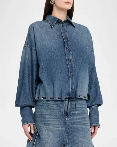 Brandon Maxwell Leland Denim Drawstring Bubble Shirt | Thumbnail 4 Brandon Maxwell Leland Denim Drawstring Bubble Shirt | Thumbnail 4