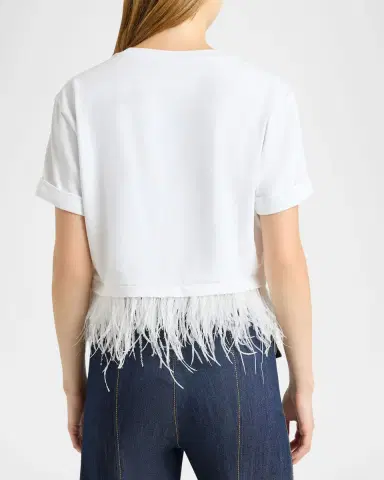 Cinq à Sept Cropped Feather-Trim Tee | Thumbnail 2