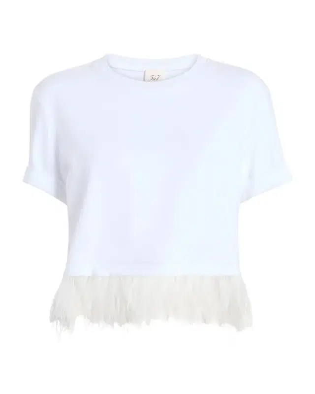 Cinq a Sept Cropped Feather-Trim Tee