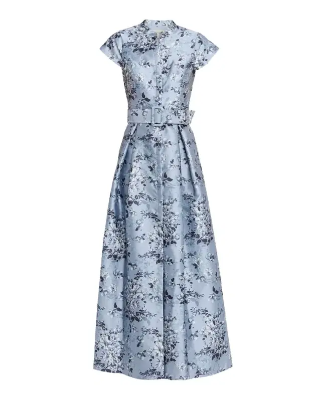 Sachin & Babi Marta Pleated Floral-Print Mikado Gown