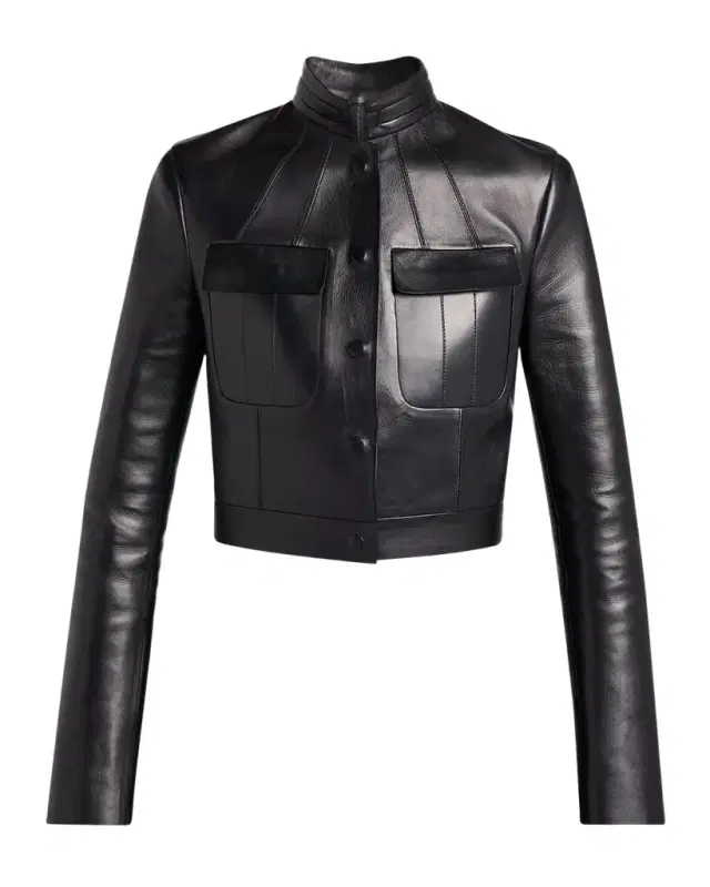 TOM FORD Nappa Leather Single-Breasted Crop Jacket