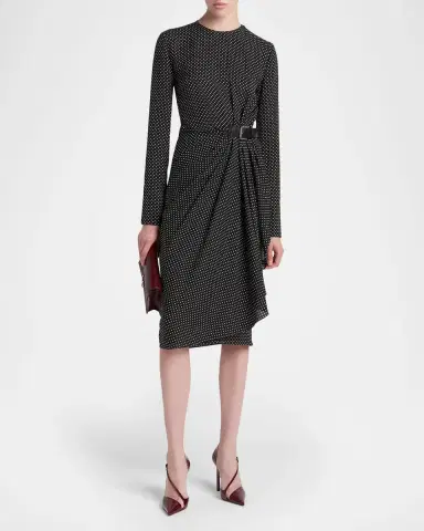 Tom Ford Polka Dot Silk Gathered Buckle Midi Dress | Thumbnail 2 Tom Ford Polka Dot Silk Gathered Buckle Midi Dress | Thumbnail 2