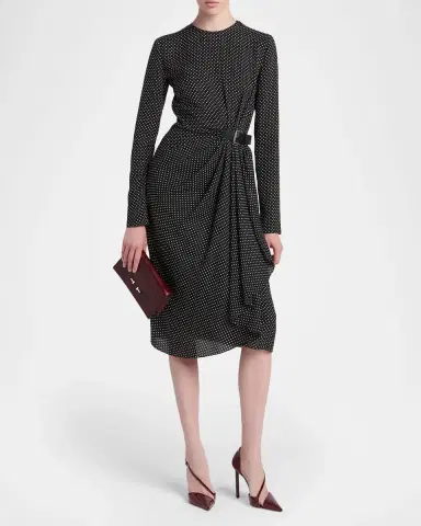 Tom Ford Polka Dot Silk Gathered Buckle Midi Dress | Thumbnail 4 Tom Ford Polka Dot Silk Gathered Buckle Midi Dress | Thumbnail 4