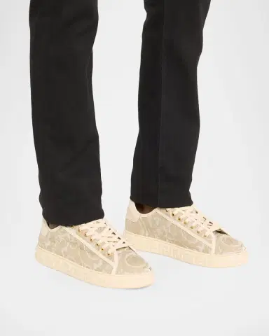 Versace Men's La Greca Baroque Canvas Low-Top Sneakers | Thumbnail 2 Versace Men's La Greca Baroque Canvas Low-Top Sneakers | Thumbnail 2