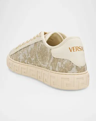Versace Men's La Greca Baroque Canvas Low-Top Sneakers | Thumbnail 2 Versace Men's La Greca Baroque Canvas Low-Top Sneakers | Thumbnail 2