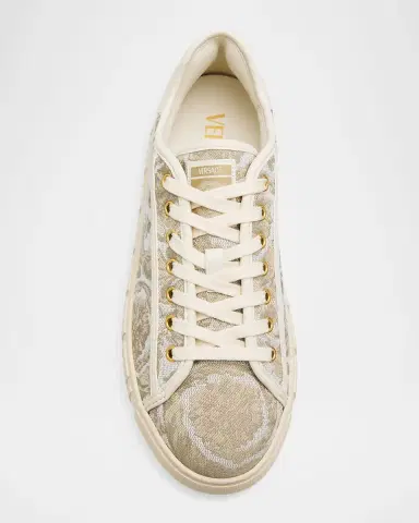 Versace Men's La Greca Baroque Canvas Low-Top Sneakers | Thumbnail 4 Versace Men's La Greca Baroque Canvas Low-Top Sneakers | Thumbnail 4