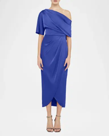 Theia Rayna Draped One-Shoulder High-Low Gown | Thumbnail 2