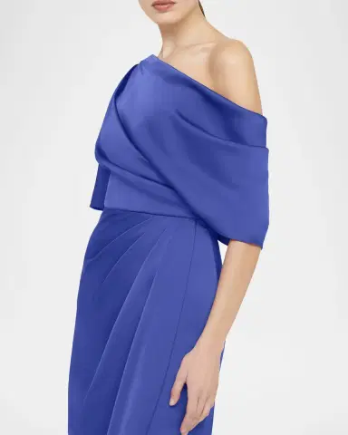 Theia Rayna Draped One-Shoulder High-Low Gown | Thumbnail 4