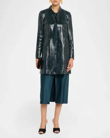 Giorgio Armani Shiny Croc-Print Leather Trench Coat | Thumbnail 2 Giorgio Armani Shiny Croc-Print Leather Trench Coat | Thumbnail 2