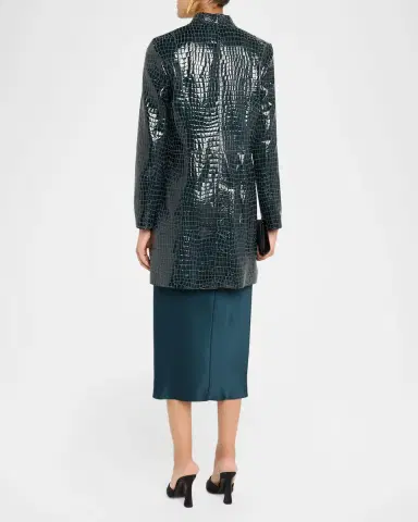 Giorgio Armani Shiny Croc-Print Leather Trench Coat | Thumbnail 3 Giorgio Armani Shiny Croc-Print Leather Trench Coat | Thumbnail 3
