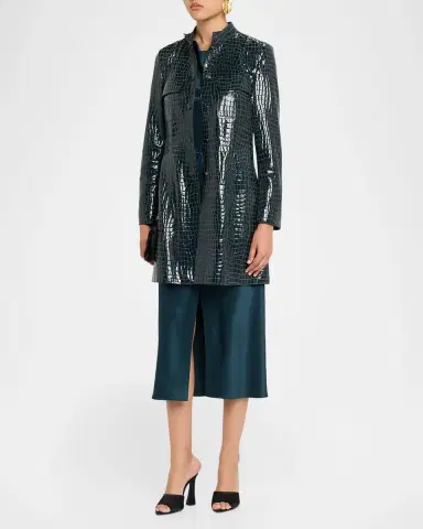 Giorgio Armani Shiny Croc-Print Leather Trench Coat | Thumbnail 4 Giorgio Armani Shiny Croc-Print Leather Trench Coat | Thumbnail 4