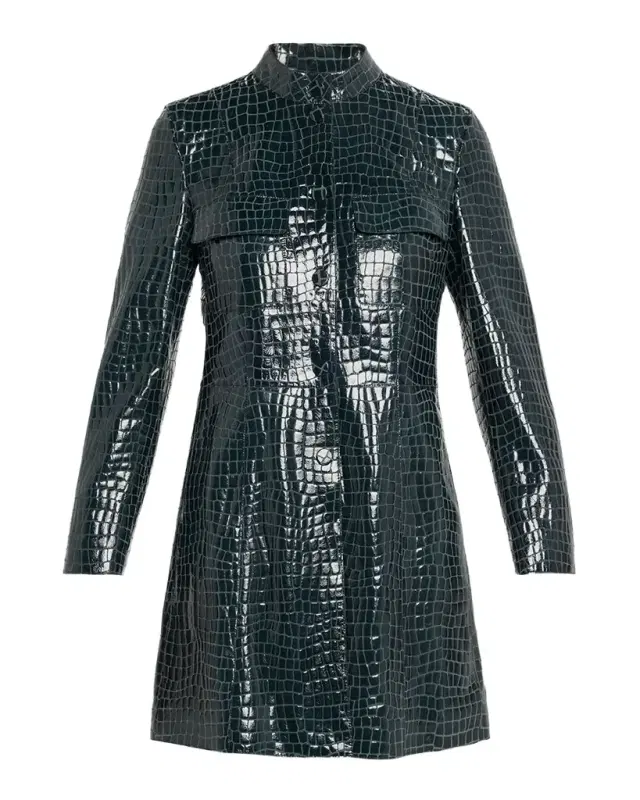 Giorgio Armani Shiny Croc-Print Leather Trench Coat