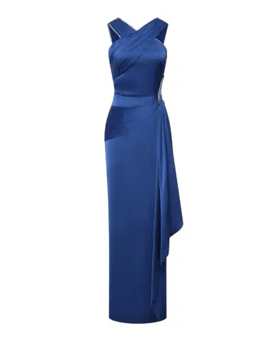 THEIA Cressida Rhinestone-Trim Halter Column Gown | Thumbnail 1 THEIA Cressida Rhinestone-Trim Halter Column Gown | Thumbnail 1