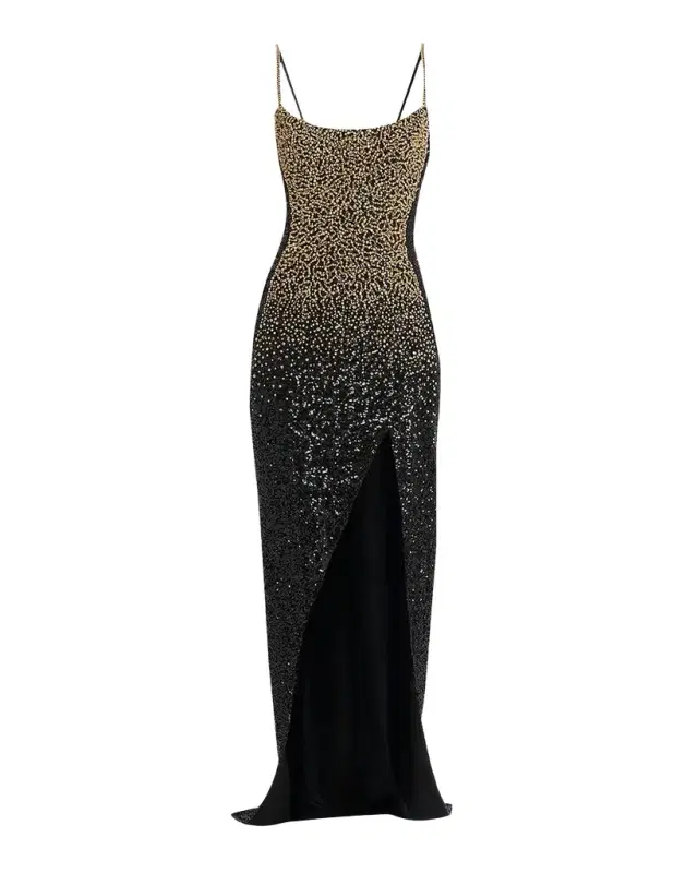Dragrade Crystal Sequined Slit Gown