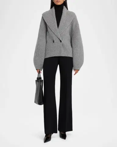 Toteme Shawl Lapel Wool Cardigan | Thumbnail 2