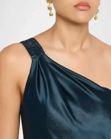 Giorgio Armani One-Shoulder Shimmering Satin Ankle Dress | Thumbnail 5