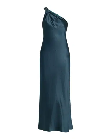 Giorgio Armani One-Shoulder Shimmering Satin Ankle Dress | Thumbnail 1
