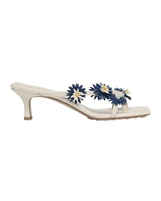Riva Floral Leather Kitten-Heel Sandals