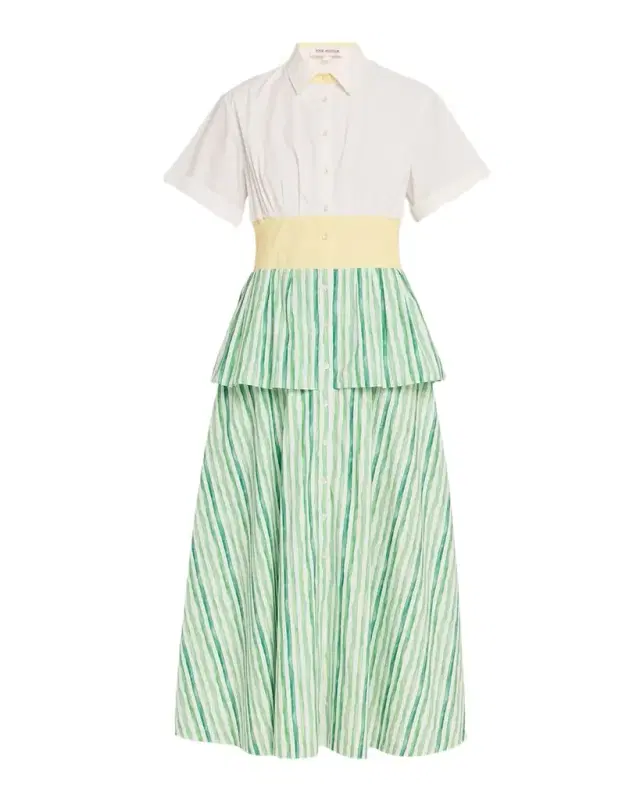 Tiered Striped Cotton Midi Shirtdress