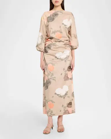 BERNADETTE Ezra Floral-Print Ruched 3/4-Sleeve Maxi Dress | Thumbnail 2 BERNADETTE Ezra Floral-Print Ruched 3/4-Sleeve Maxi Dress | Thumbnail 2