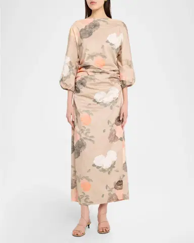 BERNADETTE Ezra Floral-Print Ruched 3/4-Sleeve Maxi Dress | Thumbnail 4 BERNADETTE Ezra Floral-Print Ruched 3/4-Sleeve Maxi Dress | Thumbnail 4