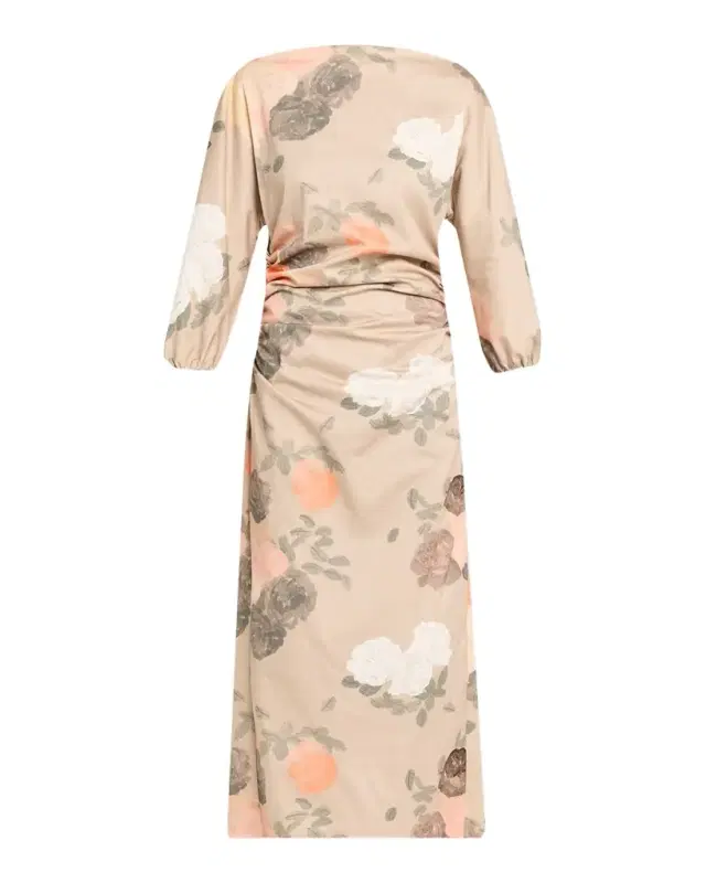 Ezra Floral-Print Ruched 3/4-Sleeve Maxi Dress