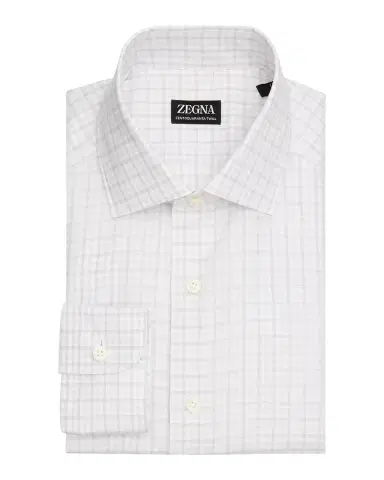 ZEGNA Men's Plaid Cotton-Linen Shirt | Thumbnail 3