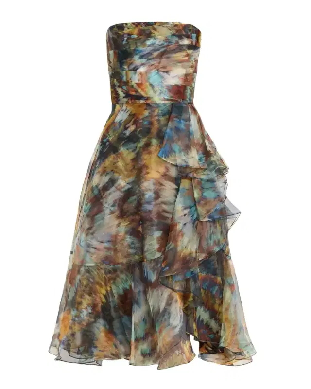 Evanthe Strapless Draped Organza Midi Dress