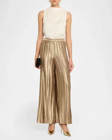 Giorgio Armani Metallic Plisse Satin Wide-Leg Pants | Thumbnail 2 Giorgio Armani Metallic Plisse Satin Wide-Leg Pants | Thumbnail 2