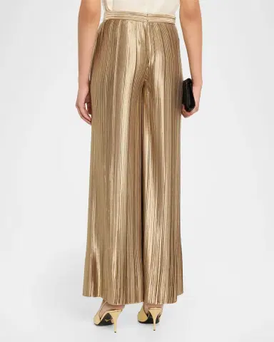 Giorgio Armani Metallic Plisse Satin Wide-Leg Pants | Thumbnail 3 Giorgio Armani Metallic Plisse Satin Wide-Leg Pants | Thumbnail 3