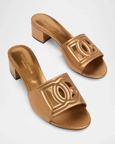 Dolce & Gabbana 40mm Cutout DG Metallic Leather Mule Sandals | Thumbnail 5