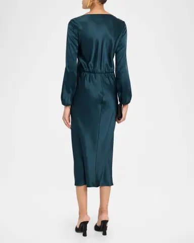 Giorgio Armani High-Neck Long-Sleeve Satin Midi Dress | Thumbnail 3 Giorgio Armani High-Neck Long-Sleeve Satin Midi Dress | Thumbnail 3